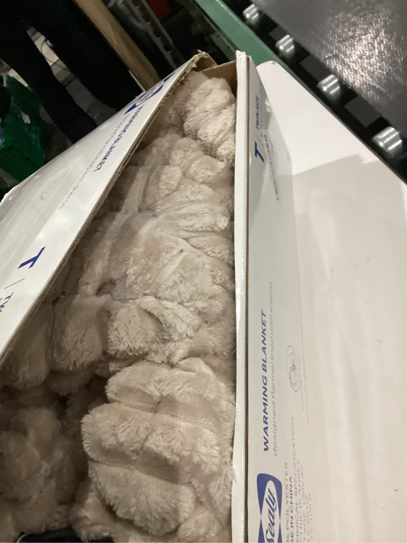 Condition photo showing As Is for Sealy Electric Blanket Twin Size, Soft Ribbed Flannel to Sherpa Reversible Heated Blanket with 10 Heat Settings & 1 to 12 Hours Auto-Off Overheat Protection Machine Washable, 62"x84" Beige Beige Twin Size 62" x 84"