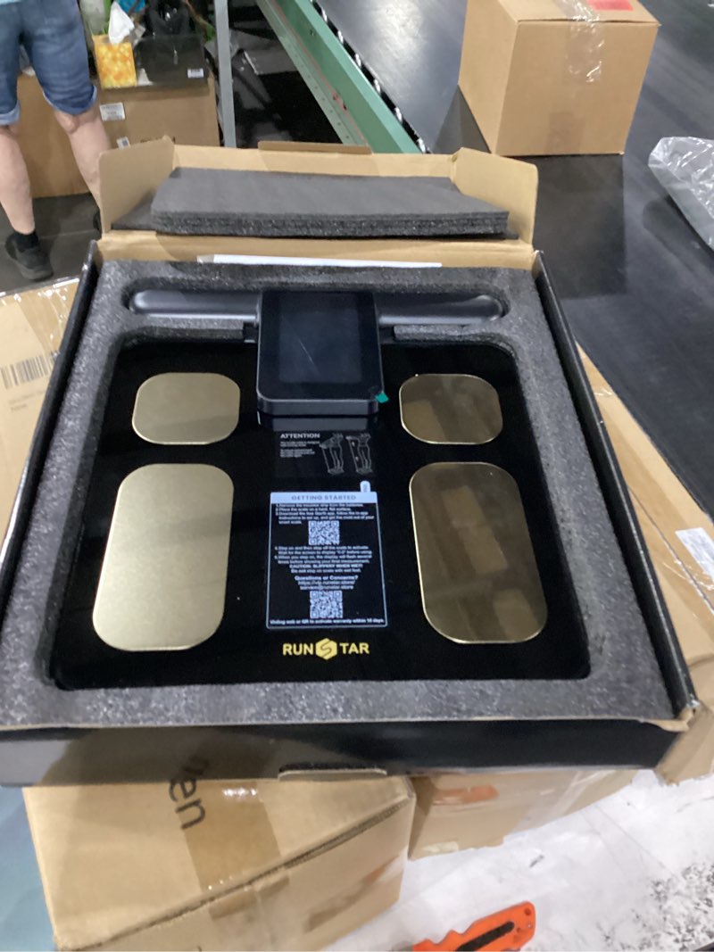 Condition photo showing Good Condition for runstar 8-electrode scale for body weight, accurate body composition scale with bmi body fat muscle mass 28 metrics, rechargeable body analyzer with large colorful screen handle, 400lb, blackgold
