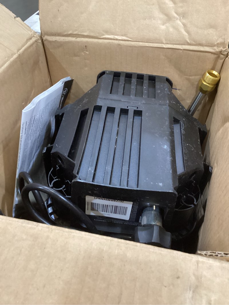 Condition photo showing As Is for westinghouse epx3500 electric pressure washer, 2500 max psi 1.76 max gpm with anti-tipping technology, onboard soap tank, pro-style steel wand, 5-nozzle set, for cars/fences/driveways/home/patios