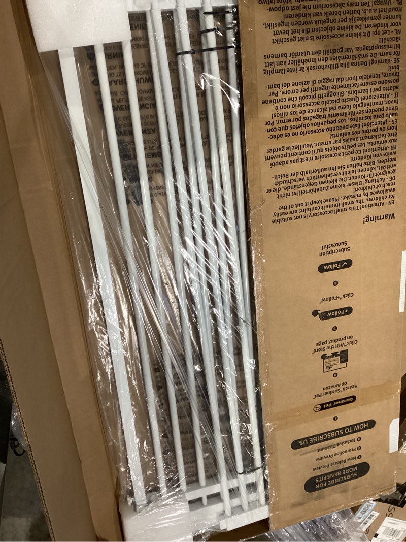 Condition photo showing Good Condition for Senneny 63” Extra Tall Cat Gate Auto Close & One-Hand Open, No Drilling Pressure Mounted Kits and Wall Mounted Kits, Metal Pet Gate Fits Openings 29.5” to 33.4” Wide, White White 75-85cm/ 29.5 - 33.4” Wide