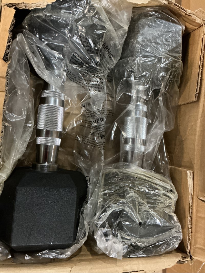 Condition photo showing Good Condition for balancefrom rubber encased hex dumbbells  15 lbs pair  black