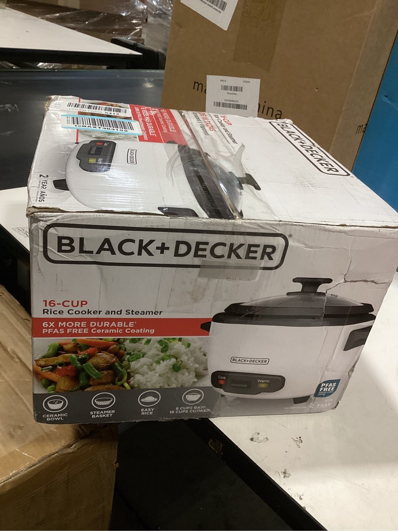 Condition photo showing Good Condition for black+decker 16-cup rice cooker, 8-cup uncooked rice, steaming basket, removable non-stick bowl, one touch, keep warm