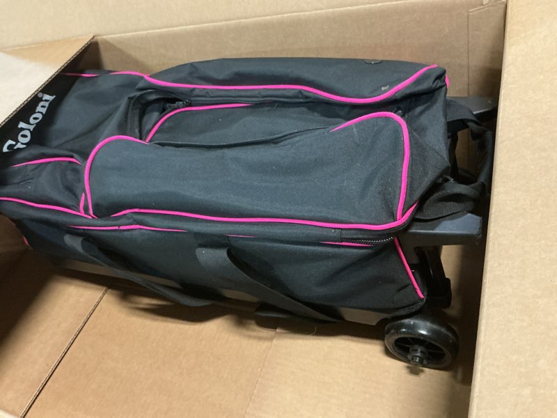 Condition photo showing As Is for goloni 3 ball bowling bags with wheels - rolling bowling bag for 3 balls & accessories - retractable handle extends to 38 red