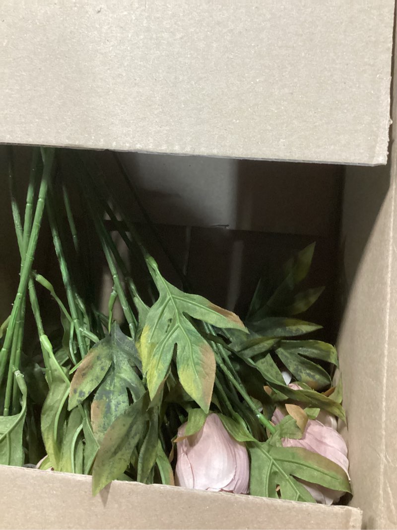 Condition photo showing As Is for 12 pcs faux peony stems flowers bulk vintage artificial silk peonies stems real look fake peonies branches for vase filler diy bouquet centerpieces home indoor outdoor decorations brownish 12