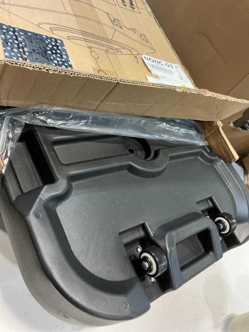 Condition photo showing Good Condition for umbrella base with wheels, umbrella stand base heavy duty 100lb windproof, fillable umbrella base mobile square umbrella stand outdoor base for patio, deck, poolside, lawn, fits most sized umbrellas large black