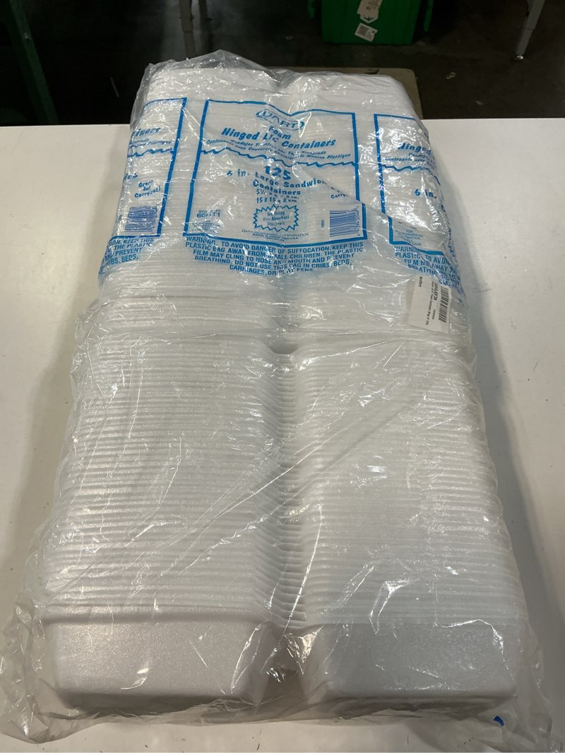 Condition photo showing Good Condition for hinged lid 6" foam container (bag of 125)