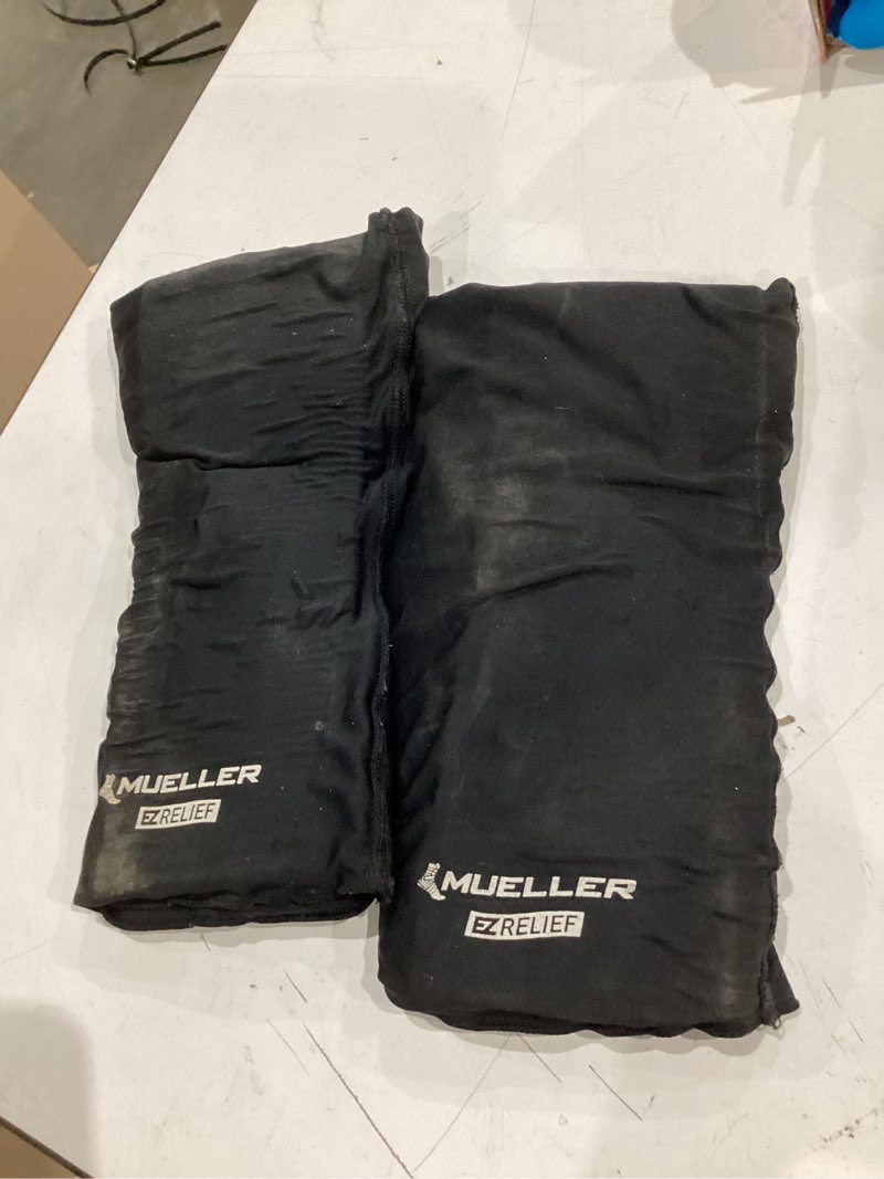 Condition photo showing As Is for mueller sports medicine ez relief compression sleeve for men and women, pain relief support, reduces swelling on knees, elbows, wrists, ankles, and more, fits right or left, black, one size