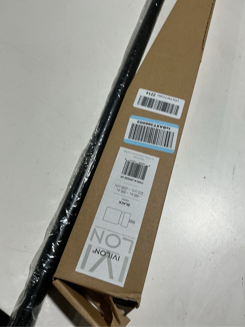 Condition photo showing As Is for Ivilon Curtain Rods for Windows - Stepped End Cap, 1 inch Diameter, Extendable Drapery Rod for Windows, 48 to 86 Inches. Color Black