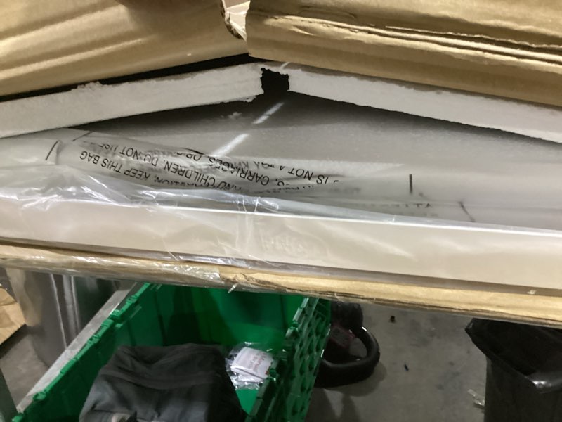 Condition photo showing As Is for weer white bathroom mirror 48x30 inch, rounded rectangle white metal frame mirror, matte white bathroom vanity mirror with tempered glass, anti-rust, hangs horizontally or vertically white 48"l x 30"w