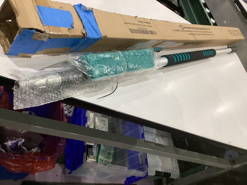 Condition photo showing Good Condition for 20 feet high reach window squeegee with 5-12ft extension pole, window cleaner tool with 3-stage telescoping pole, window cleaning kit with rotatable head (2 squeegee & 2 microfibre cloths) 12ft pole
