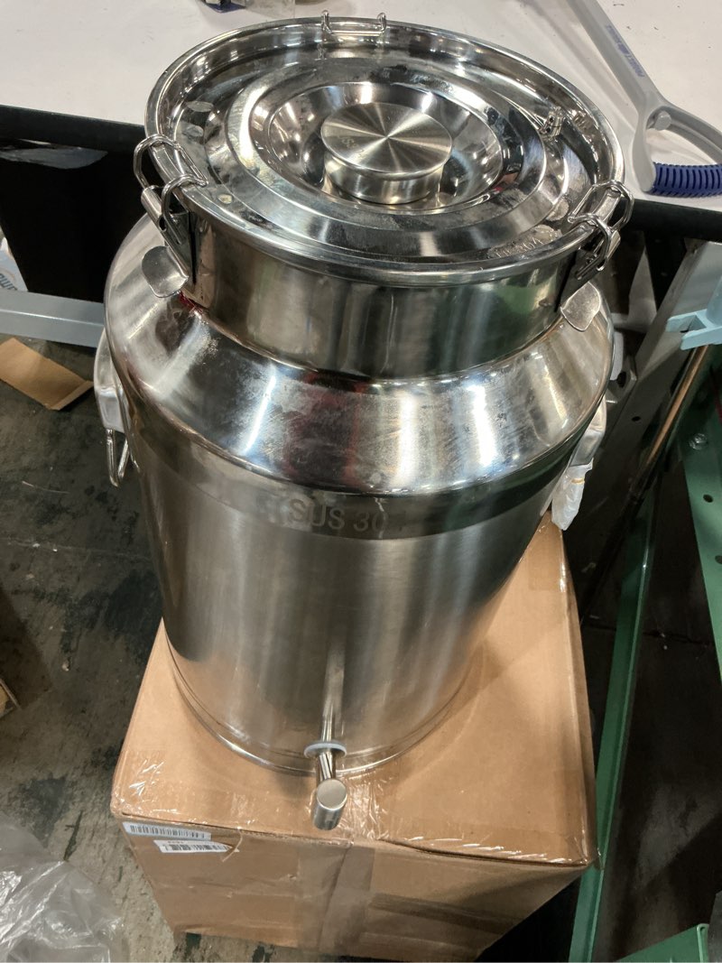 Condition photo showing As Is for milk can with spigot, stainless steel milk transport cans wine bucket milk jug pot oil liquid storage, stainless steel mugs milk bucket with 2 handles and sealed lid,beverage drink dispenser (40l)