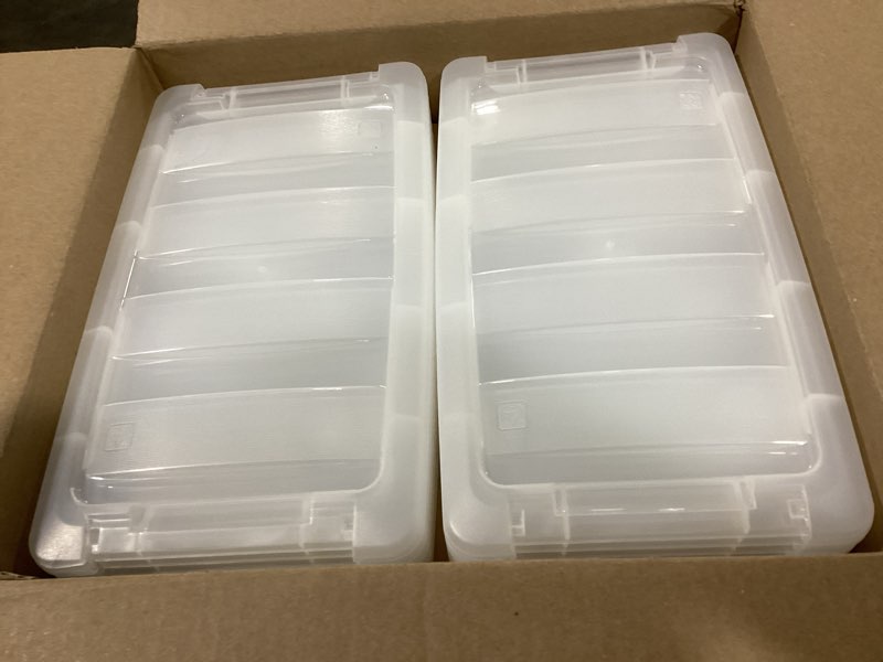 Condition photo showing Good Condition for IRIS USA 6 Qt Stackable Plastic Storage Bins with Lids, 10 Pack - BPA-Free, Made in USA - See-Through Organizing Solution, Latches, Durable Nestable Containers, Secure Pull Handle - Clear Clear 6 Qt 10 Pack