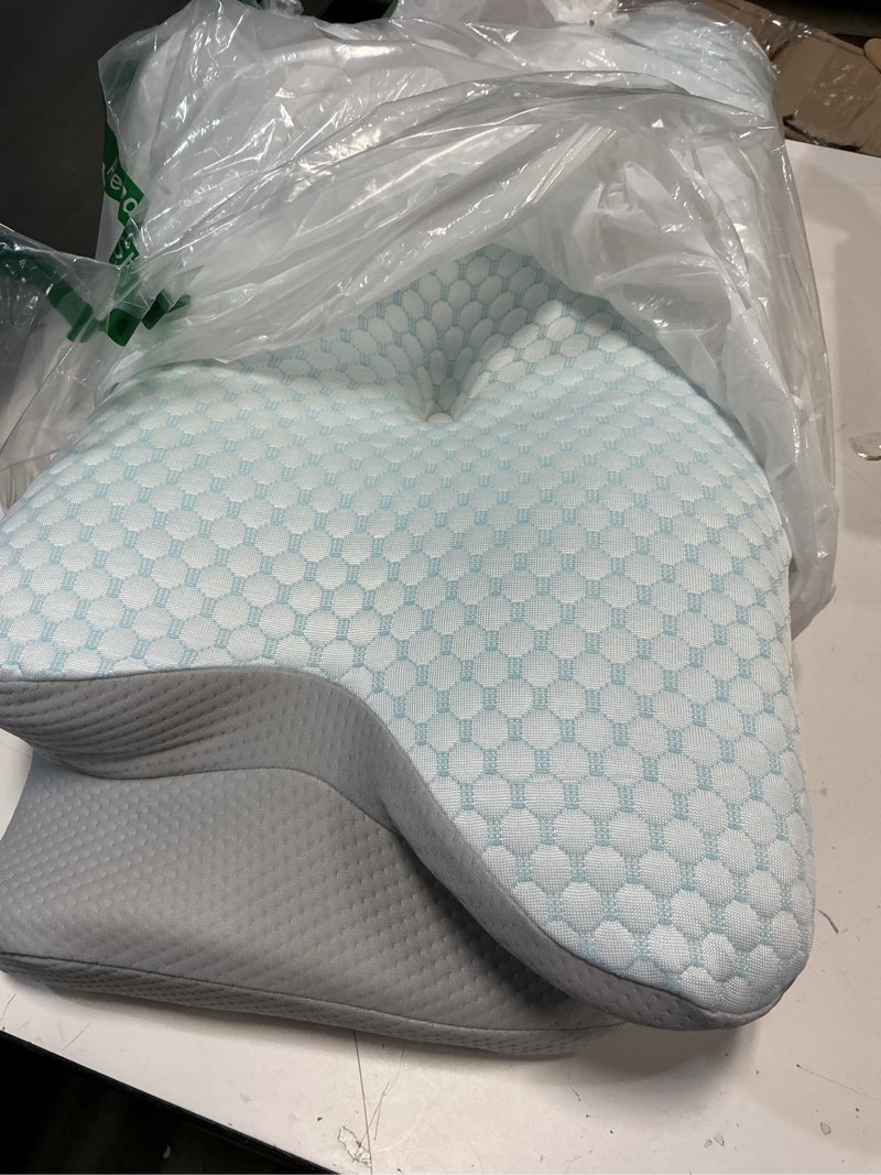 Condition photo showing Good Condition for Cervical Neck Pillow for Pain Relief, Memory Foam Contour Orthopedic Pillow, Ergonomic Cooling Neck Support Pillow for Side Back Stomach Sleepers, Bed Pillow for Sleeping Comfort Blue