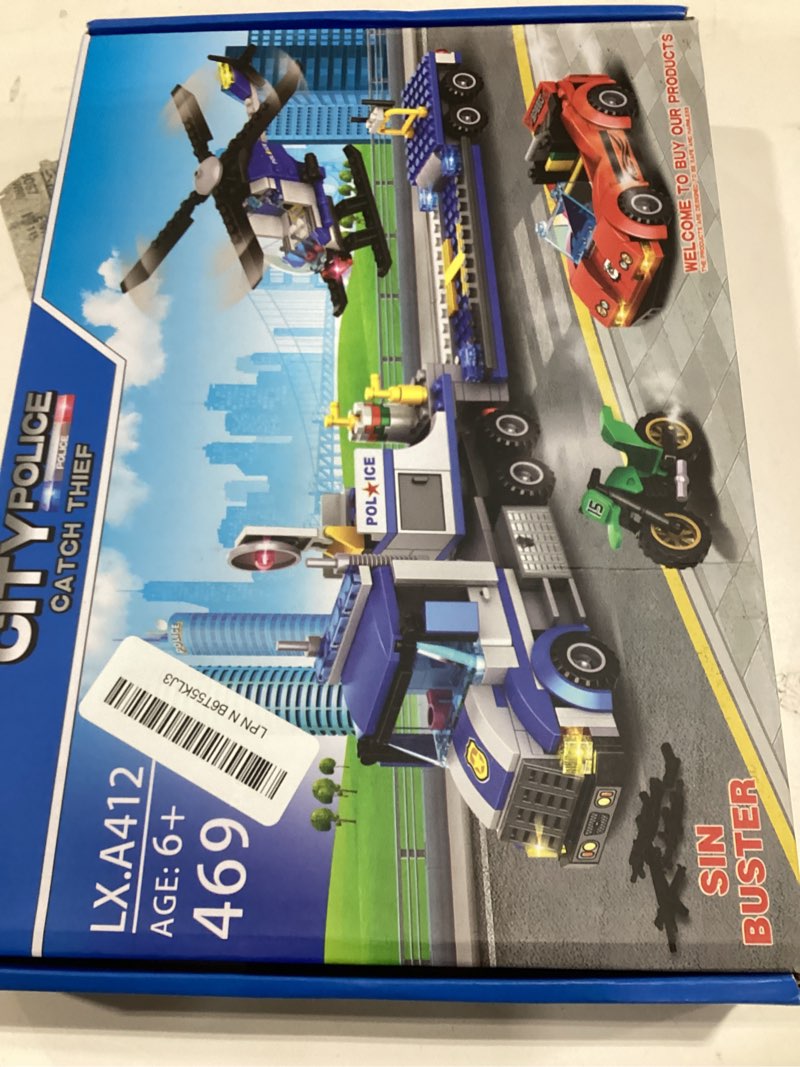 Condition photo showing Good Condition for City Police Truck and Trailer Building Toy, Compatible with Lego, 469 Pcs Fun Educational STEM Learning Block Set, Gift for Boys & Girls Age 6-12 Years Old police car