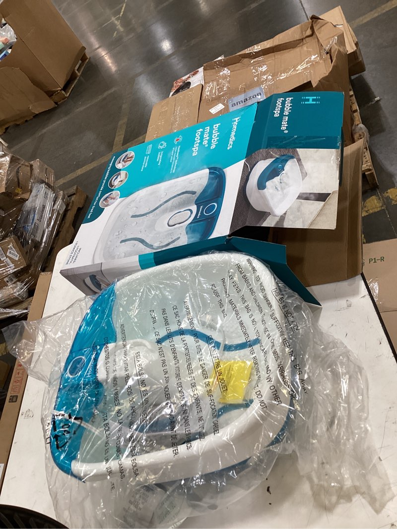 Condition photo showing Good Condition for homedics bubble mate foot spa, toe touch controlled foot bath with invigorating bubbles and splash proof, raised massage nodes and removable pumice stone