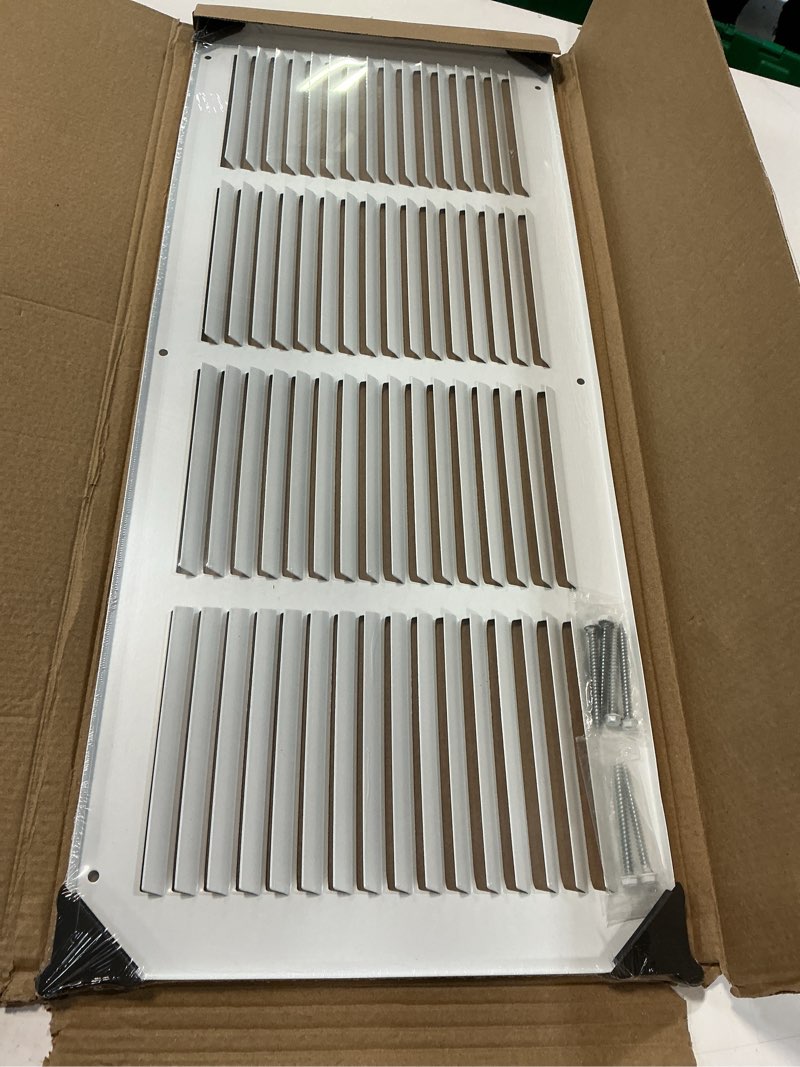 Condition photo showing New/Like New for 22" x 8" return air grille - sidewall and ceiling - hvac vent duct cover diffuser - [white] [outer dimensions: 23.75w x 9.75"h]