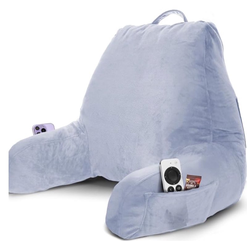 UNISANKEY Reading Pillow with Shredded Memory Foam, Designed for Sitting Up in Bed and Couch, Back and Arms Adjustable Support for Adult & Teens Backrest Pillows for Reading, with Washable Cover Ice Blue