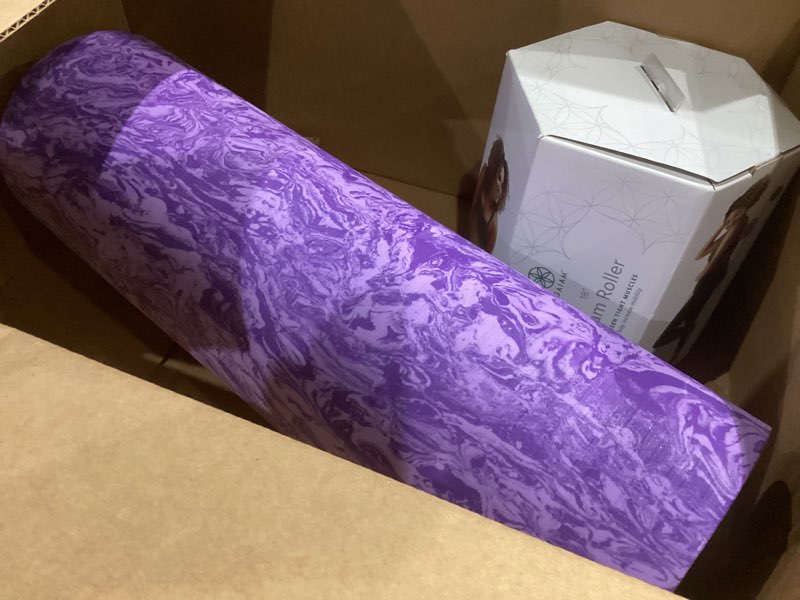 Condition photo showing Good Condition for Gaiam Restore Foam Roller for Muscle Massage - Deep Tissue Muscle Massager for Sore Muscles & Stimulation - Total Body Pain Relief, Back, Neck, Foot, Calf, Leg, Arm (18 Inch and 36 Inch) 18-Inch 18" Roller (Marbled Purple)