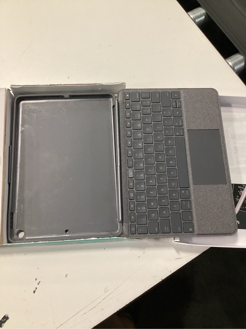 Condition photo showing As Is for logitech combo touch, detachable ipad keyboard case (10th gen and a16) with large precision trackpad, full-size backlit keyboard, and smart connector technology - oxford gray combo touch tablet keyboard oxford gray