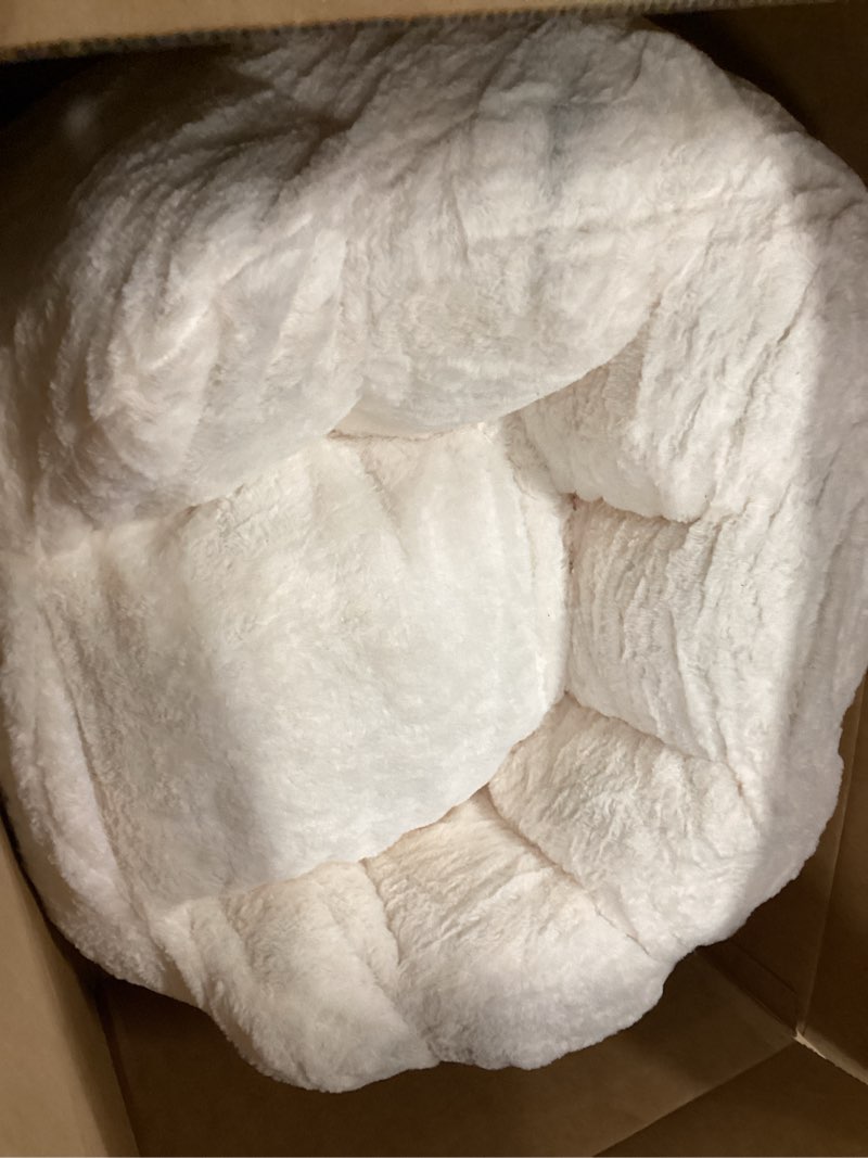 Condition photo showing Good Condition for maxyoyo kids bean bag chair, floral shaped bean bag sofa, plush faux fur toddler couch with petal backrest for boys girls, stuffed cozy sofa for nursery, bedroom, beige