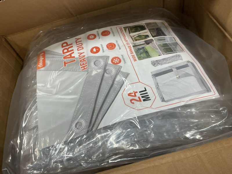 Condition photo showing Good Condition for 24 Mil Clear Tarp,8x20 FT Clear Tarps Heavy Duty Waterproof,Tear-Resistant,Anti-UV,Cold Weather Resistan,PVC Clear Vinyl Tarps with Grommets for Covering Patio Henhouse Porch Canopy Plant Camping 8FTx20 FT,24mil