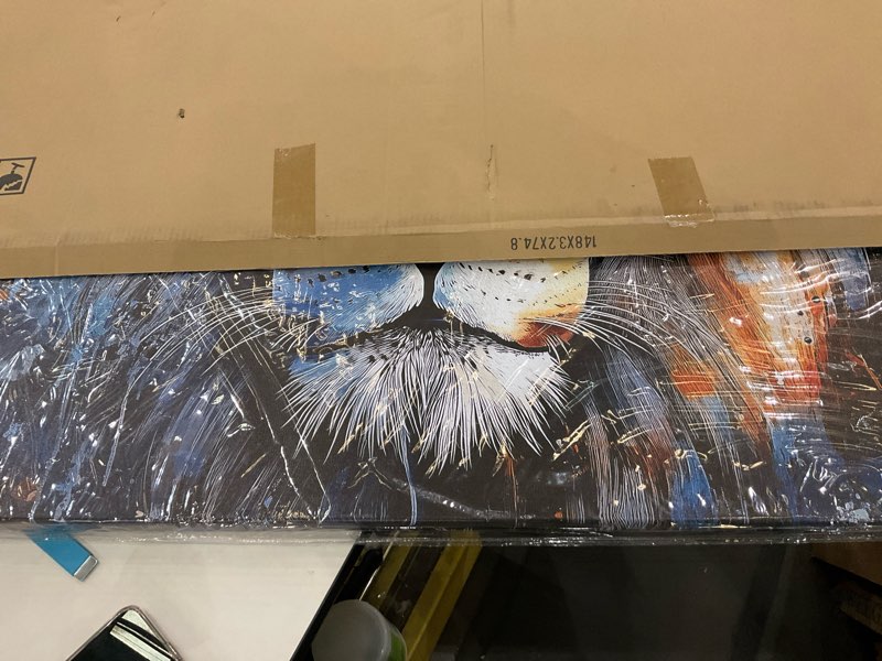 Condition photo showing Good Condition for SERIMINO Lion Large Wall Art Modern, Nature Animal Room Decorations Paintings, Blue Watercolor Pictures Wall Decor Living Room Bathroom Office Aesthetic Home Decor, 29"X57" 57"L x 29"W Fierce Lion's Gaze