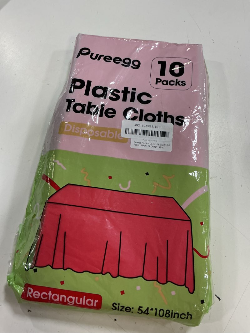 Condition photo showing Good Condition for pureegg plastic table cloth disposable 10 pack, 54 x 108 inch table cloths, valentines day, thanksgiving, christmas decorations, fall tablecloths, rectangle, plastic cover, leakproof & sturdy, red red 54" x 108" rectangle
