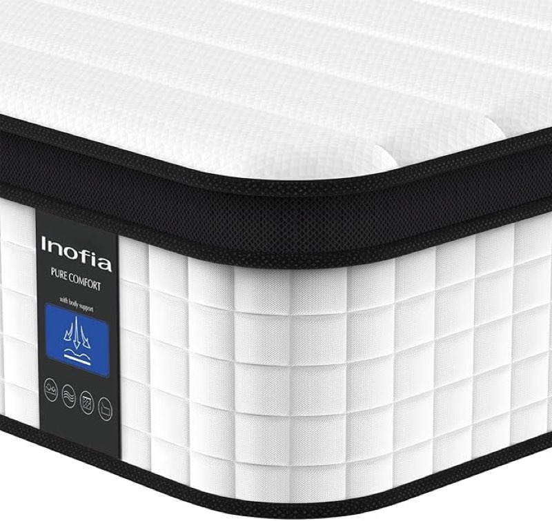 inofia twin mattress, 12 inch hybrid innerspring single mattress cool bed, breathable soft knitted f
