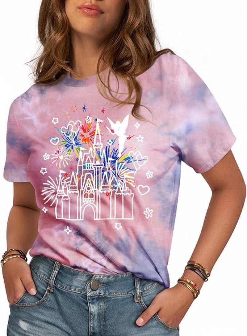 X004FTV26J Miss Adola Tie Dye Shirt Women - Fashion Shorl Sleeve Shirt Round Nor Graphic Y2K Pattern Cycling - Bear Tra Large Newitem