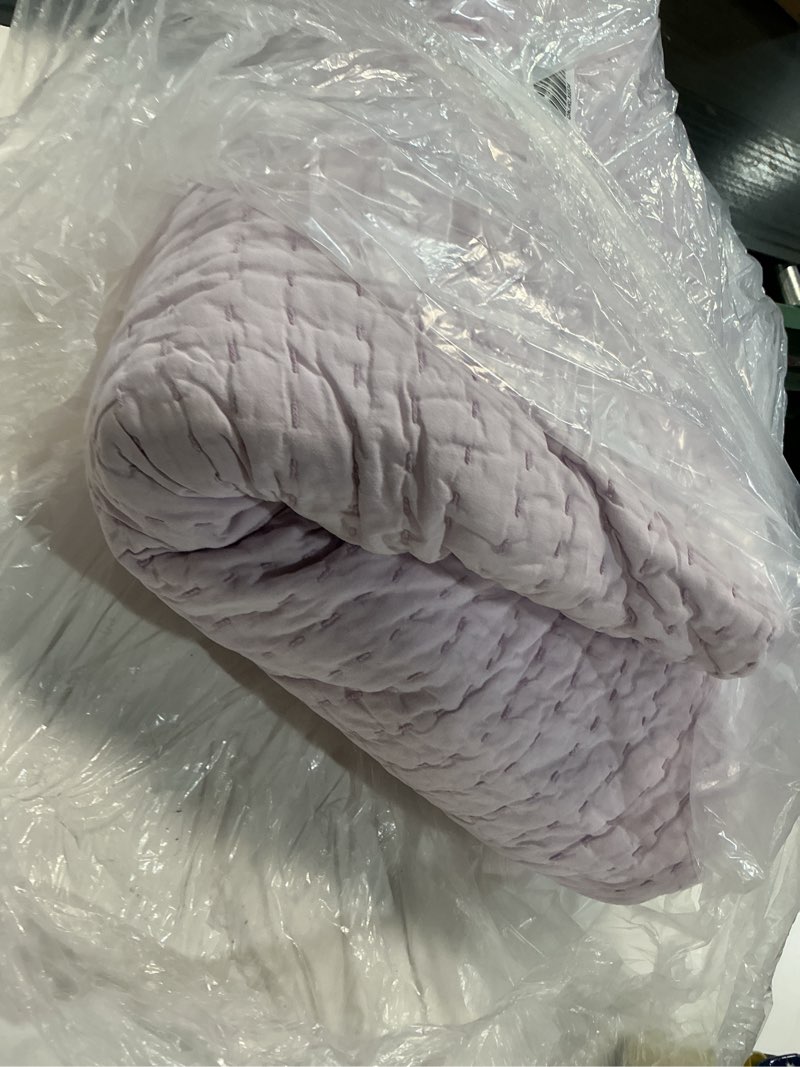 Condition photo showing As Is for european linen cotton stitch quilt, king/cal king, orchid