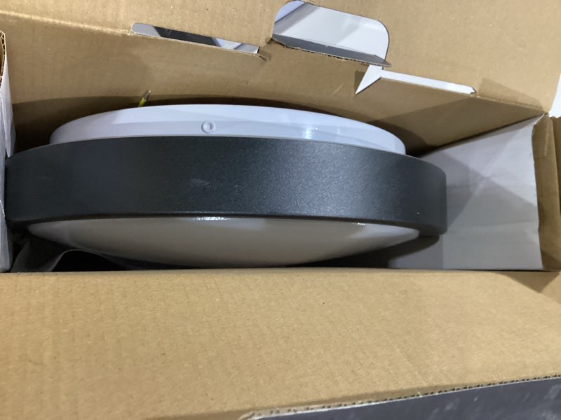 Condition photo showing As Is for globe dean 11-in matte black integrated led flush mount light