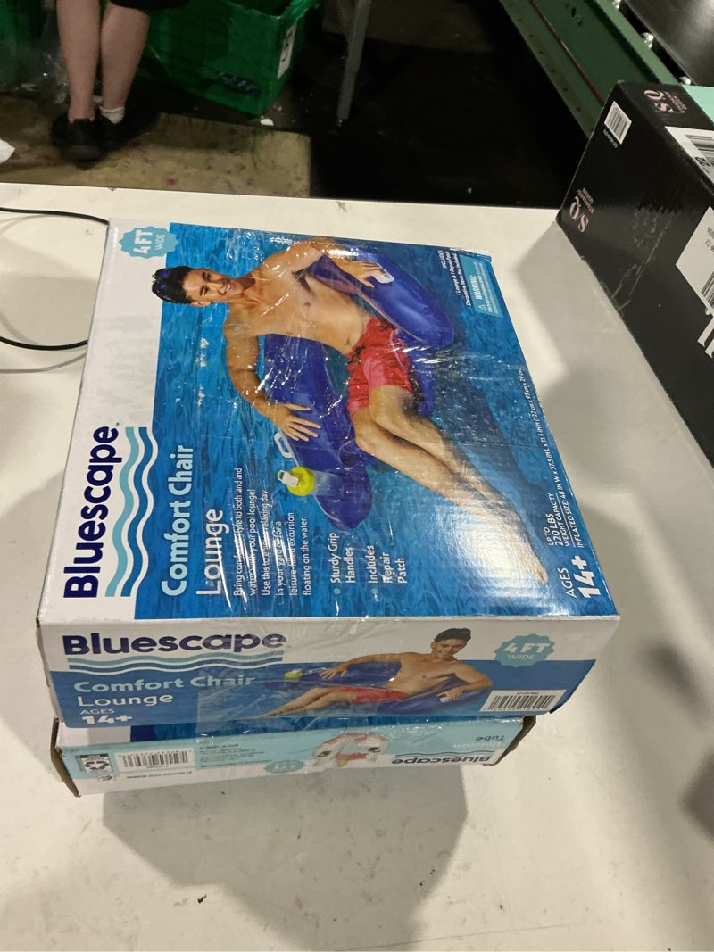 Condition photo showing As Is for 2 pack bluescape white unicorn donut inflatable swim tube pool float, for kids, age 9 & up, unisex