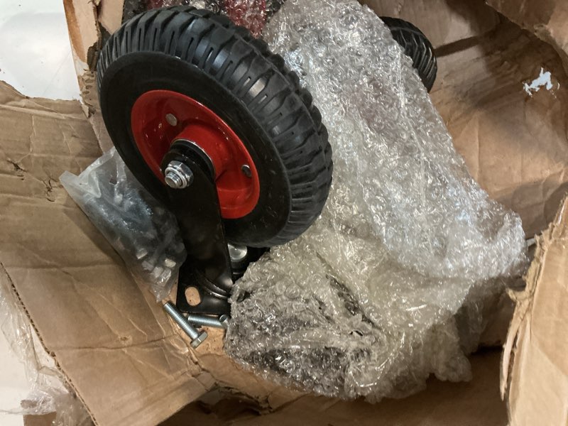 Condition photo showing As Is for w b d weibida 8 inch heavy duty caster wheels set of 4, 2200 lbs outdoor industrial wheels swivel large rubber casters with brake for workbench, dolly, cart, trolley, wagon (2 brake & 2 fixed) 8 in / ?2 rigid & 2 brakes?