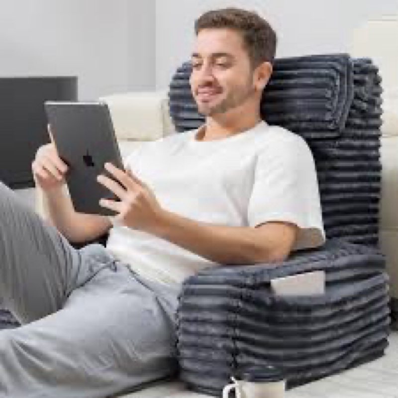 ENITYA Reading Pillow for Sitting in Bed Adult, 25in XXL Back Pillow for Bed Sitting up, Big Pockets