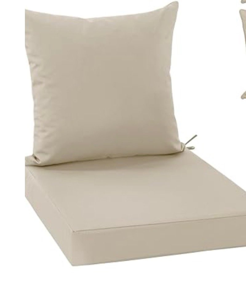 1 set, Outdoor Chair Cushions Set of 1, Waterproof Backrest and Deep Seat Cushion Set for Patio Furniture, Outdoor Sofa Replacement Cushions with Removable Cover, 24 x 24 Inch, Cream