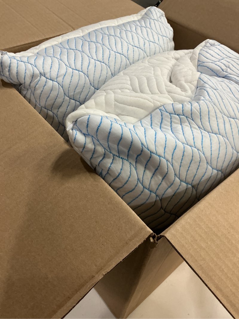 Condition photo showing As Is for Cooling Pillows Queen Size Set of 2, Memory Foam Pillows with Zipper, Adjustable Firmness for Sleeping Cool Cold Pillow to Hot, Side, Back and Stomach Sleepers, 2 Pack, 20x30 Cooling Blue Cover Queen (Pack of 2)