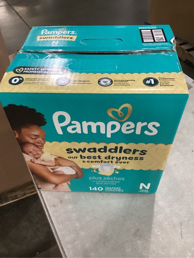 Condition photo showing New/Like New for pampers swaddlers diapers, size 0 (up to 10 lbs), 140 count, absorbent, keeps baby dry and comfortable, skin safe disposable baby diaper (packaging may vary) newborn 140