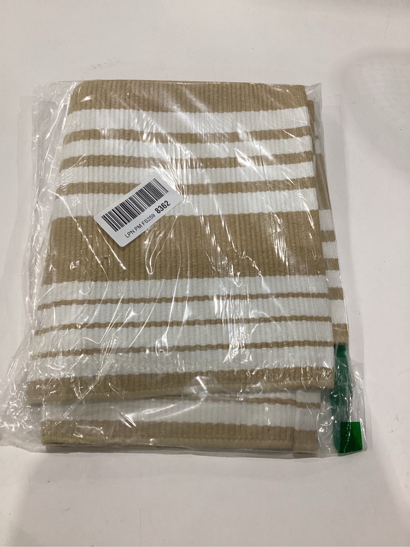 Condition photo showing Good Condition for khaki and white striped outdoor rug 24'' x 35'' door mat outdoor machine washable welcome mats cotton hand-woven entryway rug for front porch/entryway/laundry/bathroom/bedroom 2' x 3' (rectangular) khaki