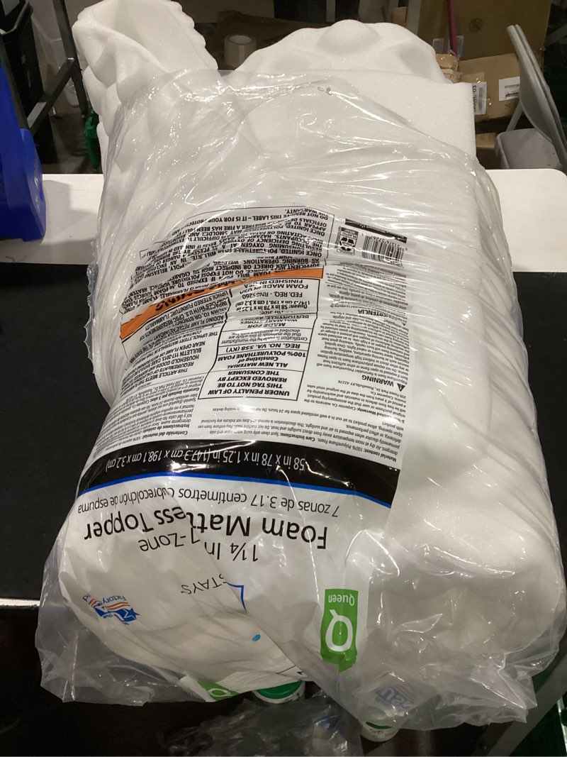 Condition photo showing As Is for mainstays 7-zone antimicrobial foam pad queen
