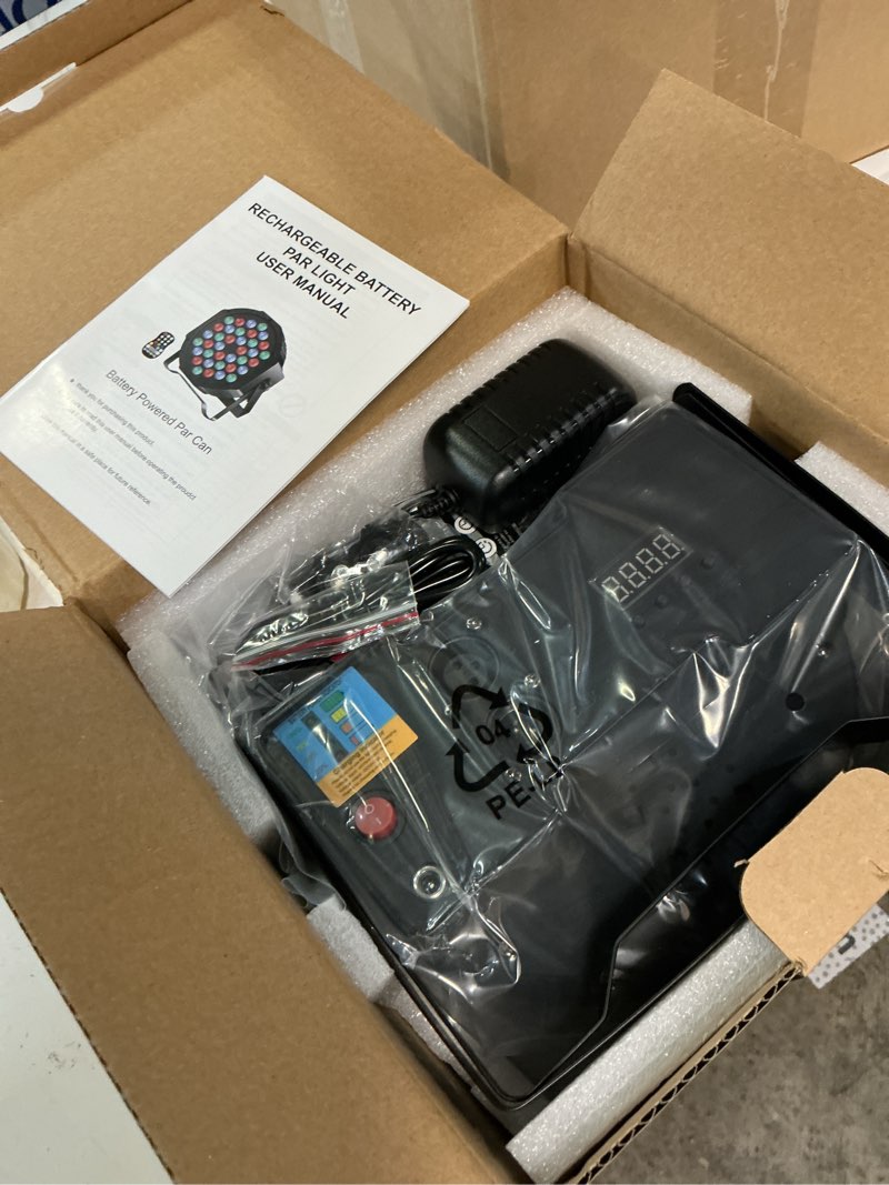 Condition photo showing New/Like New for battery powered stage par lights: 36w rgb rechargeable - 6 to 15hours working time - remote dmx control - great for mobile dj party planner - uplights for events wedding music dance show band - 1pack
