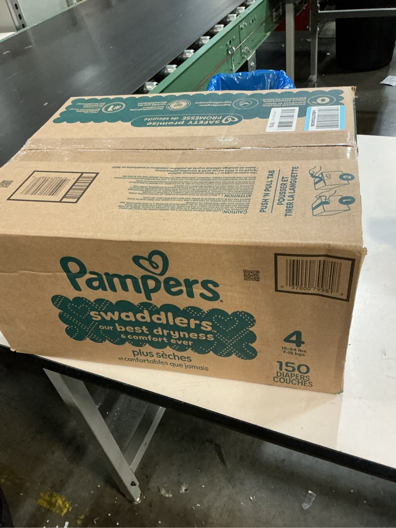 Condition photo showing New/Like New for pampers swaddlers diapers, size 4 (15-34 lbs), 150 count, absorbent, keeps baby dry and comfortable, skin safe disposable baby diaper (packaging may vary) size 4 150