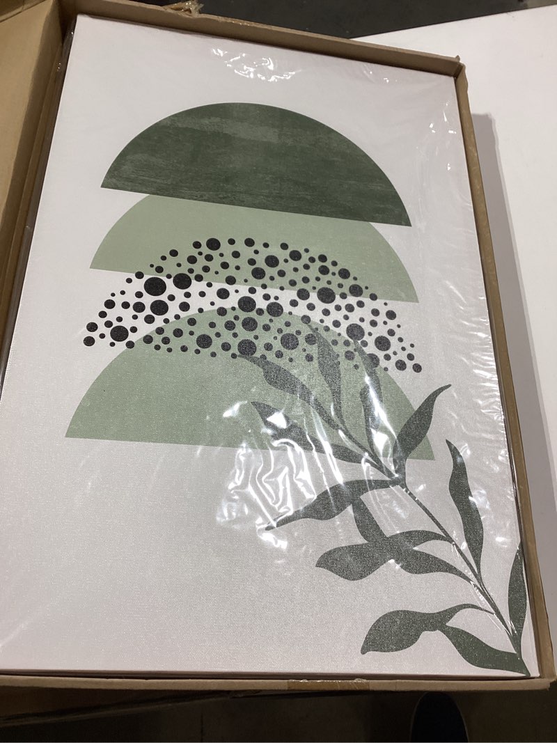 Yeehomedec Boho Sage Green Framed Canvas Wall Art, Mid Century Modern Wall Decor, Large Minimalist B