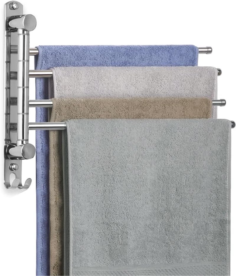 Bathroom Towel Rack JSVER Swivel 4 Arms Extended Towel Holder, SUS304 Stainless Steel Space Saving T