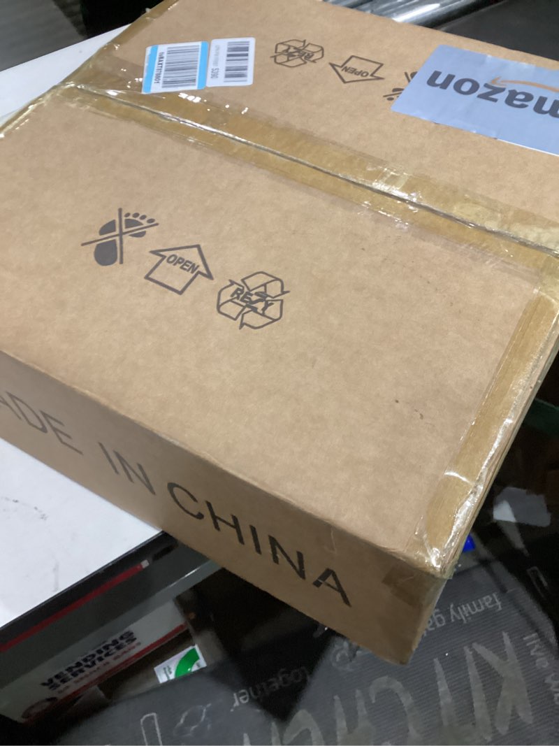 Condition photo showing As Is for 16" Semi Flush Mount Ceiling Light, 3-Light Drum Ceiling Light Fixture with 2-Tier Fabric Linen Shade, Farmhouse Chandelier for Dining Room, Living Room, Bedroom, Kitchen, Hallway, Entryway Black