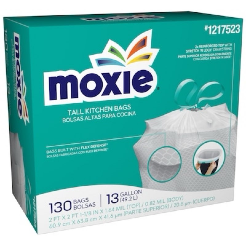moxie 13-gallon scent free white indoor plastic kitchen drawstring trash bag