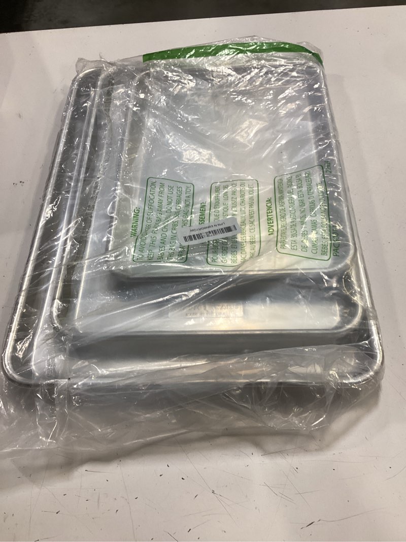 Condition photo showing Good Condition for nordic ware naturals 3 piece set - usa made aluminum commercial quality sheet pan for baking or roasting, encapsulated galvanized steel rim prevents warping; half sheet, jelly roll and quarter sheet bakers delight set, 1-pack