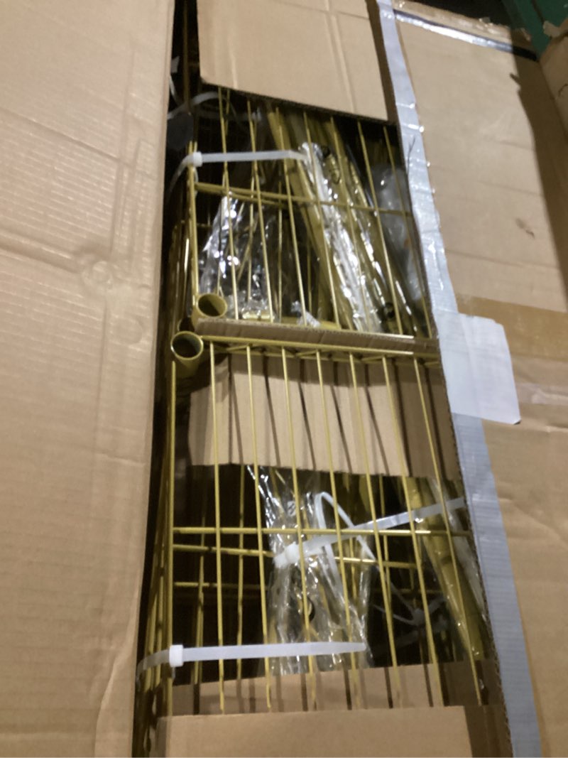 Condition photo showing Good Condition for ulif e1 heavy duty closet garment rack, 6 tiers adjustable metal freestanding expandable clothing storage with 4 hanger rods, easy to assemble wardrobe, 71.4" h x (70" - 88.2") l x 14" d, gold