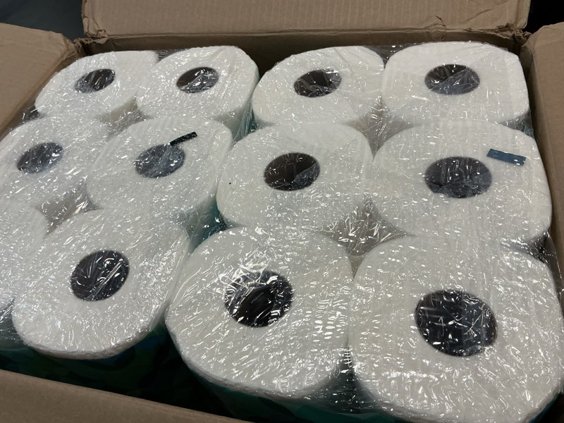Condition photo showing New/Like New for Amazon Brand - Presto! Ultra-Strong Premium Paper Towels, 158 Sheet Huge Roll - Flex-a-Size, 12 Rolls (2 Packs of 6), Equivalent to 38 Regular Rolls, White Huge 12 Rolls (158 Sheets each)