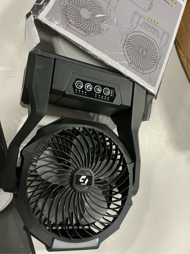 Condition photo showing As Is for xzk 24000mah rechargeable camping fan, battery powered portable travel fan | 64h runtime, led light, quiet desk fans for indoor,outdoor,fishing,jobsite & hurricane emergency, gifts for men dad him
