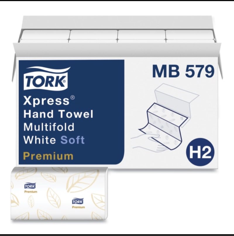 Tork Premium Soft Xpress 3-Panel Multifold Hand Towels  2-Ply  White with Blue Leaf  135/Packs  16 Packs/Carton